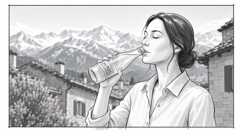 Storyboard of the drinking shot with open mountains