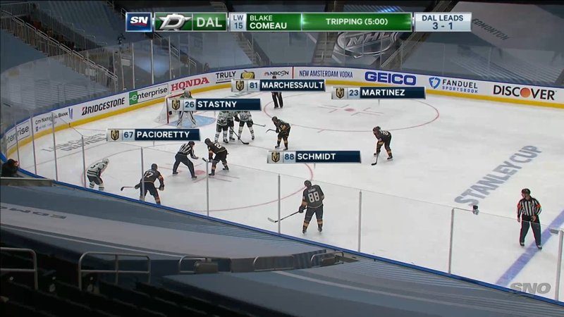 NHL game with virtual graphics on the ice