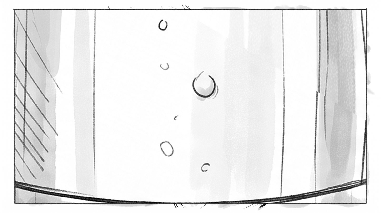 Storyboard: a single bubble drifting up inside the bottle