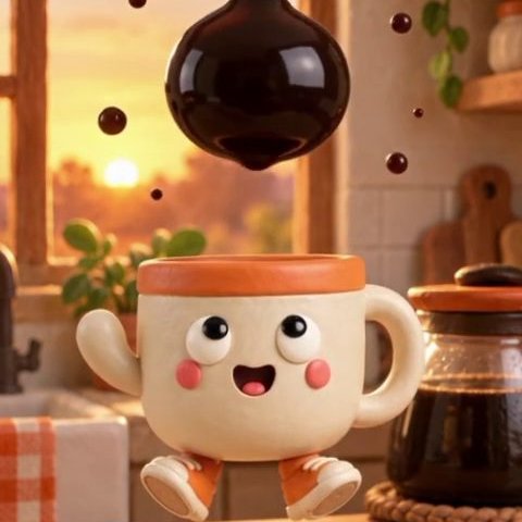 Clay coffee mug jumping as its coffee flies up in a blob